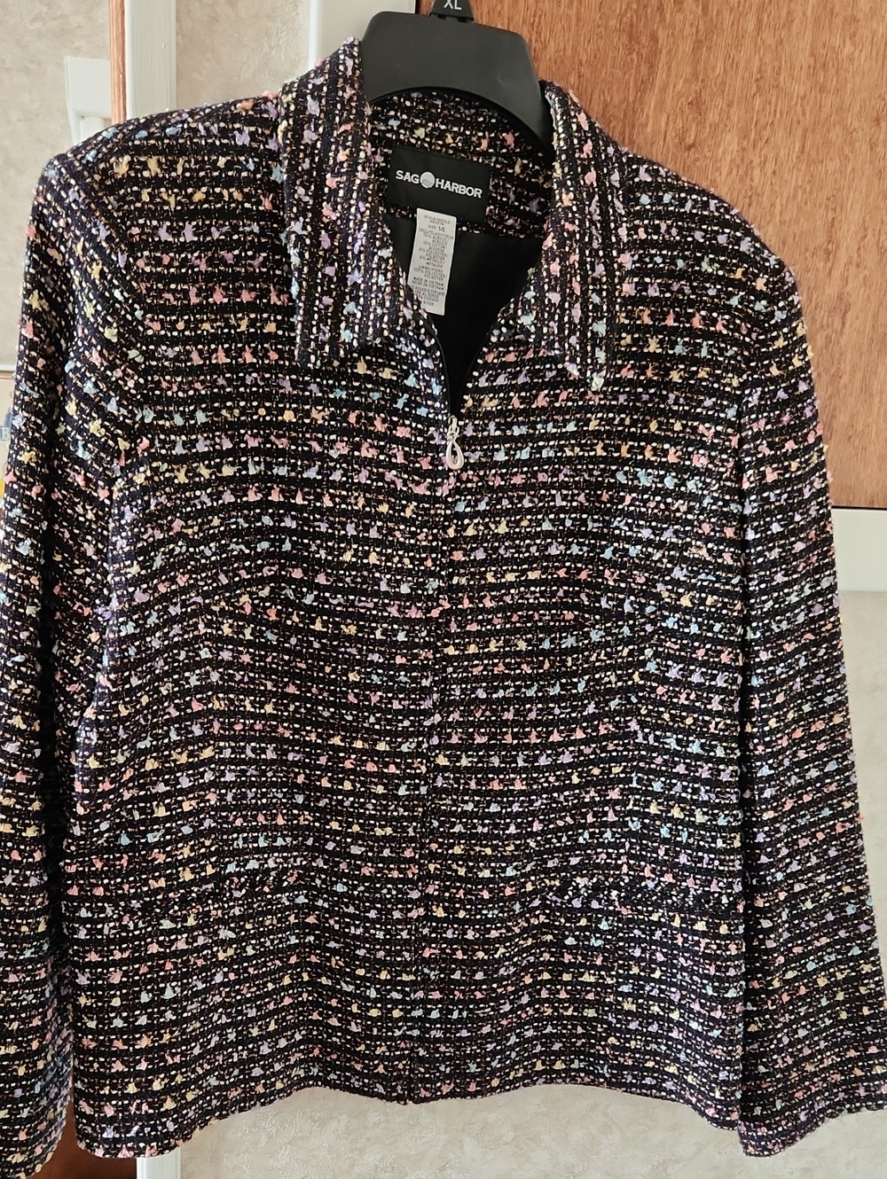 Size 14-Sag Harbor Black Tweed Jacket with Pastel Accents List #127